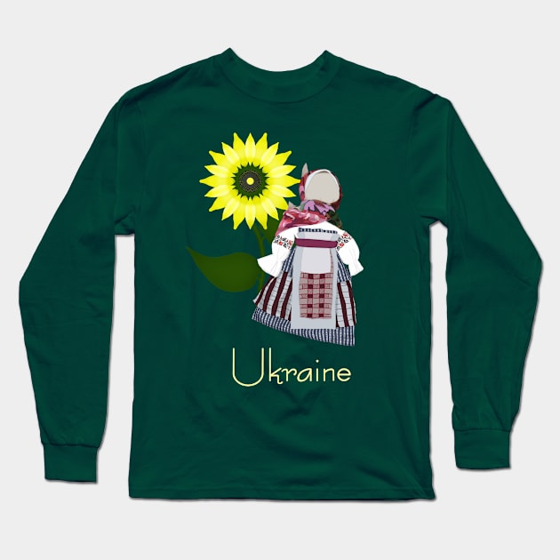 Ukrainian Folk Doll with sunflower, Motanka. Ukraine Long Sleeve T-Shirt by KateQR